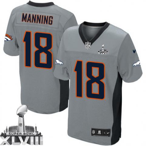 Nike Broncos 18 Manning Grey Game 2014 Super Bowl XLVIII Jerseys