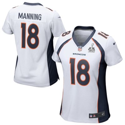 Nike Broncos 18 Manning White Women Game 2014 Super Bowl XLVIII Jerseys