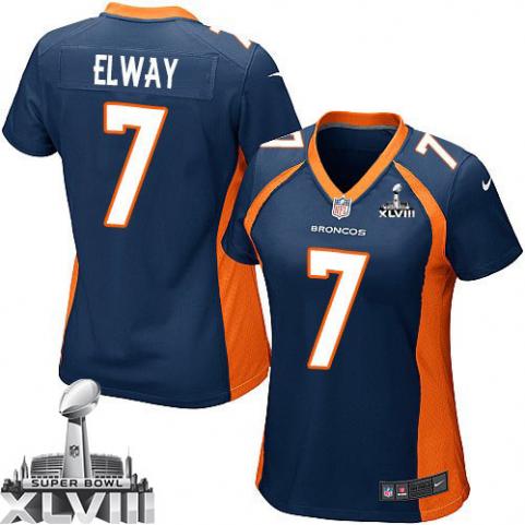 Nike Broncos 7 Elway Blue Women Game 2014 Super Bowl XLVIII Jerseys