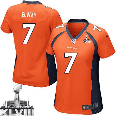 Nike Broncos 7 Elway Orange Women Game 2014 Super Bowl XLVIII Jerseys