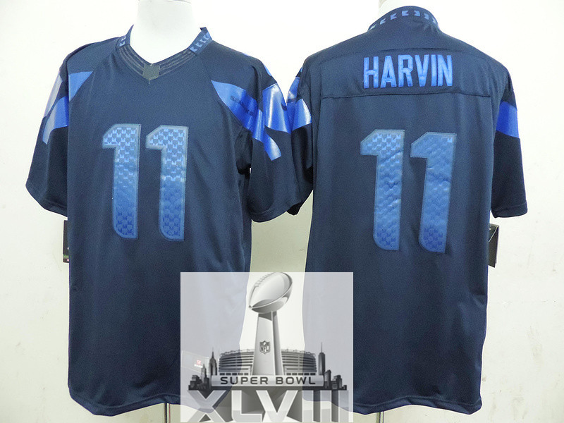 Nike Seahawks 11 Harvin Blue Drenched Limited 2014 Super Bowl XLVIII Jerseys - Click Image to Close