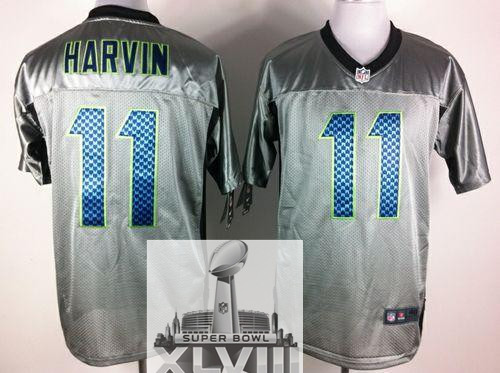 Nike Seahawks 11 Harvin Grey Elite 2014 Super Bowl XLVIII Jerseys