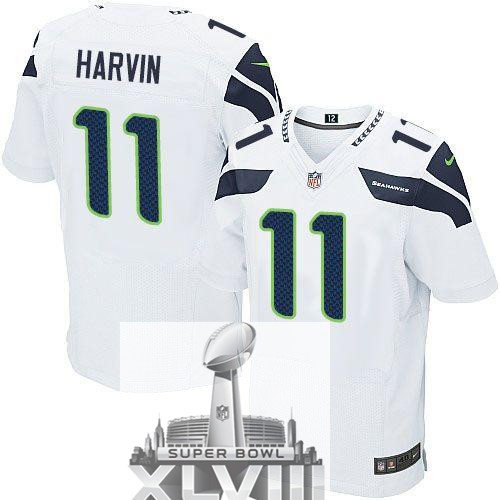 Nike Seahawks 11 Harvin White Elite 2014 Super Bowl XLVIII Jerseys