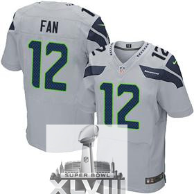 Nike Seahawks 12 Fan Grey Elite 2014 Super Bowl XLVIII Jerseys