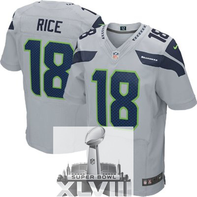 Nike Seahawks 18 Rice Grey Elite 2014 Super Bowl XLVIII Jerseys
