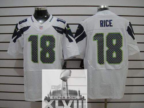 Nike Seahawks 18 Rice White Elite 2014 Super Bowl XLVIII Jerseys