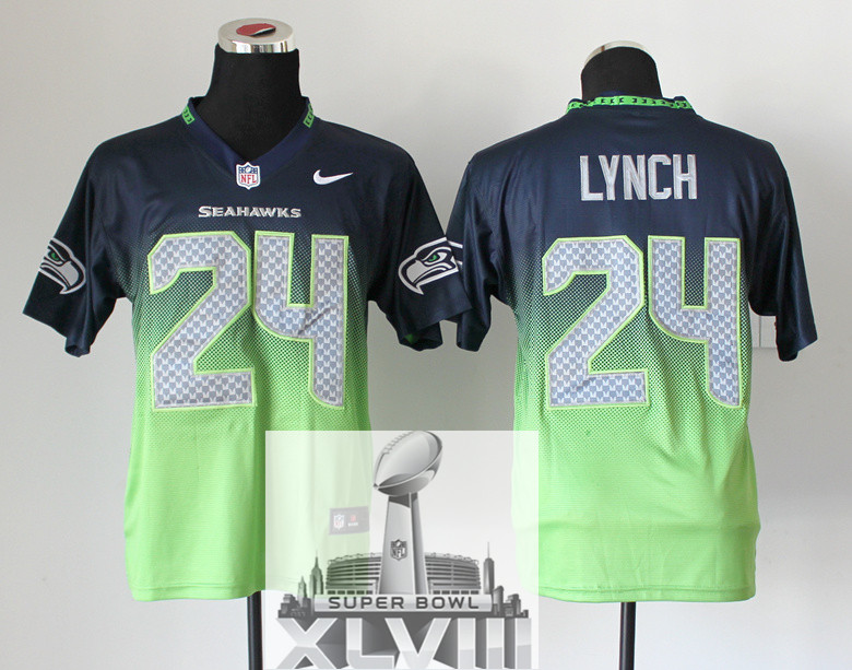 Nike Seahawks 24 Lynch Blue And Green Drift Fashion Elite 2014 Super Bowl XLVIII Jerseys