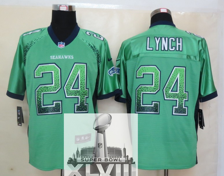 Nike Seahawks 24 Lynch Green Drift Fashion Elite 2014 Super Bowl XLVIII Jerseys