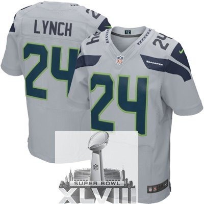 Nike Seahawks 24 Lynch Grey Elite 2014 Super Bowl XLVIII Jerseys