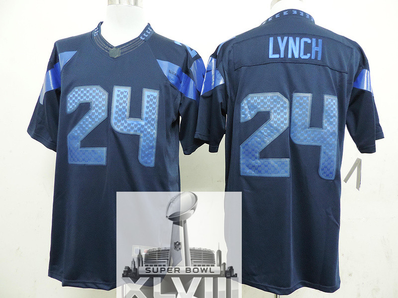 Nike Seahawks 24 Marshawn Lynch Blue Drenched Limited 2014 Super Bowl XLVIII Jerseys