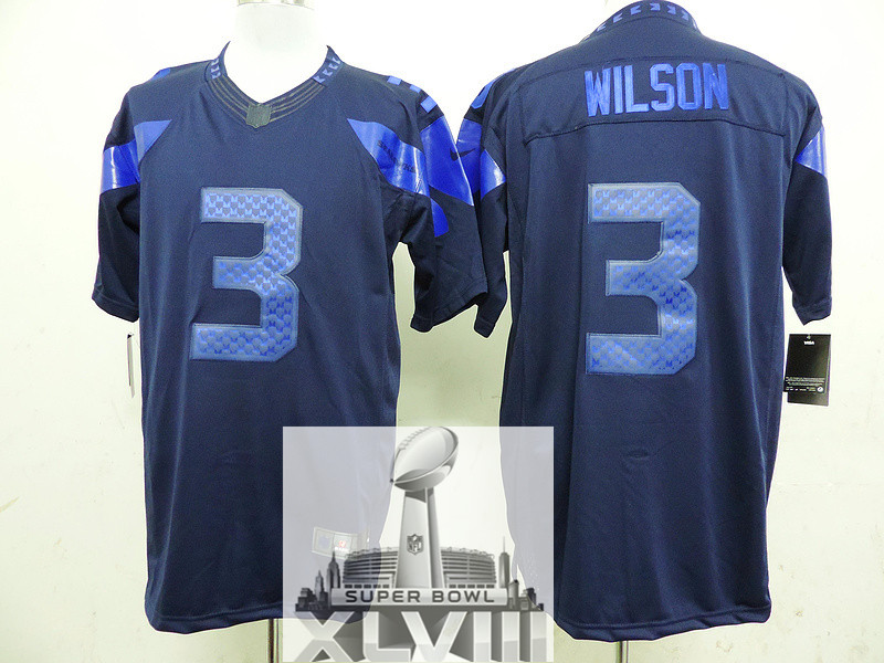 Nike Seahawks 3 Wilson Blue Drenched Limited 2014 Super Bowl XLVIII Jerseys