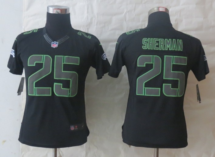 Nike Seahawks 25 Sherman Black Impact Women Limited Jerseys