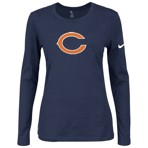 Nike Chicago Bears Women's Of The City Long Sleeve Tri Blend T Shirt D.Blue02