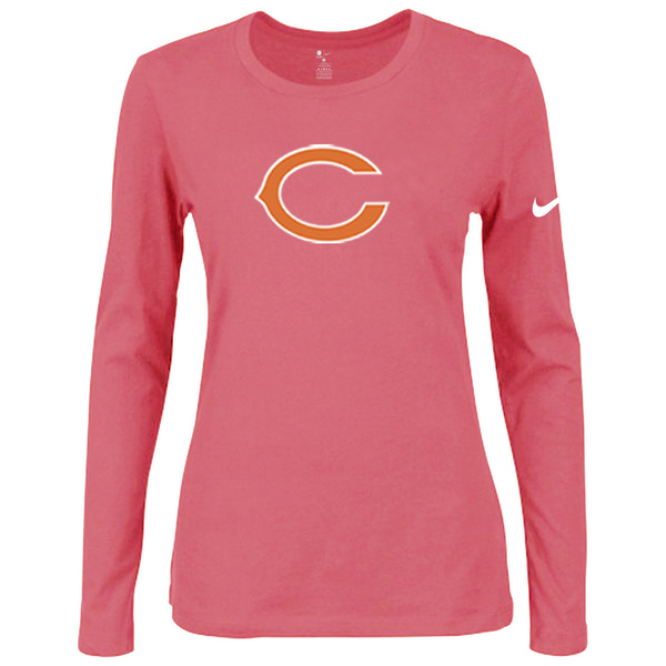 Nike Chicago Bears Women's Of The City Long Sleeve Tri Blend T Shirt Pink02