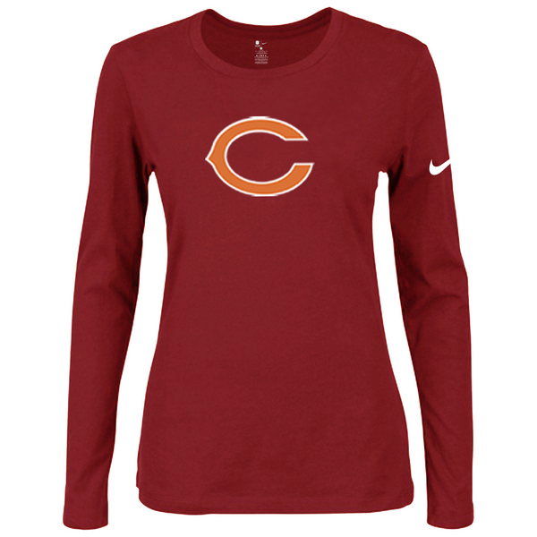 Nike Chicago Bears Women's Of The City Long Sleeve Tri Blend T Shirt Red02