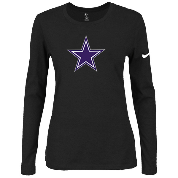 Nike Dallas Cowboys Women's Of The City Long Sleeve Tri Blend T Shirt Black - Click Image to Close