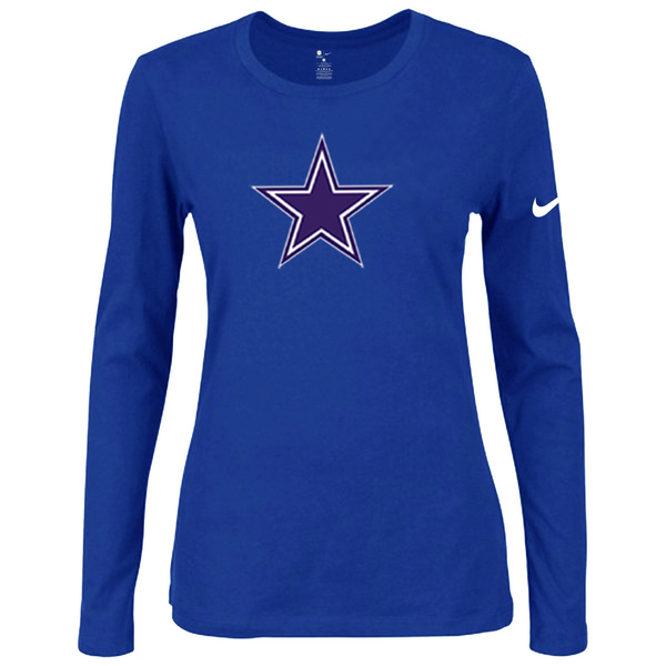 Nike Dallas Cowboys Women's Of The City Long Sleeve Tri Blend T Shirt Blue - Click Image to Close