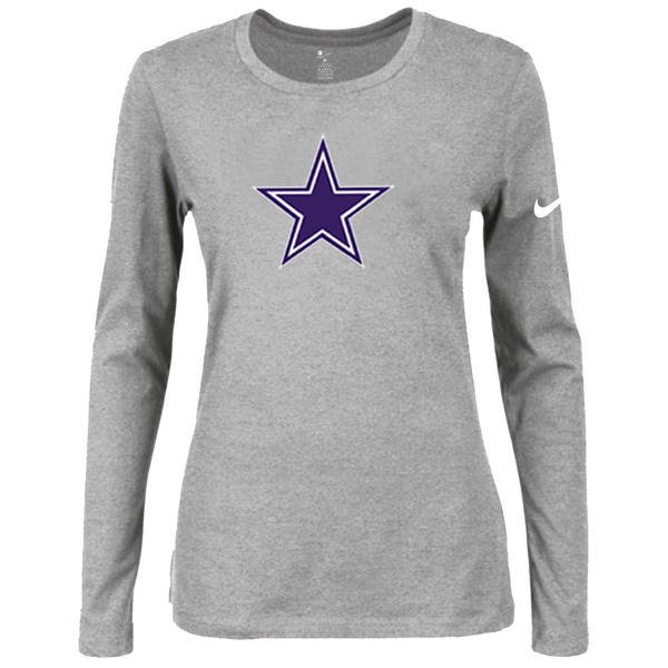 Nike Dallas Cowboys Women's Of The City Long Sleeve Tri Blend T Shirt Grey - Click Image to Close