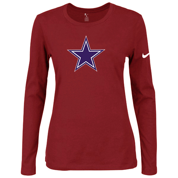 Nike Dallas Cowboys Women's Of The City Long Sleeve Tri Blend T Shirt Red - Click Image to Close