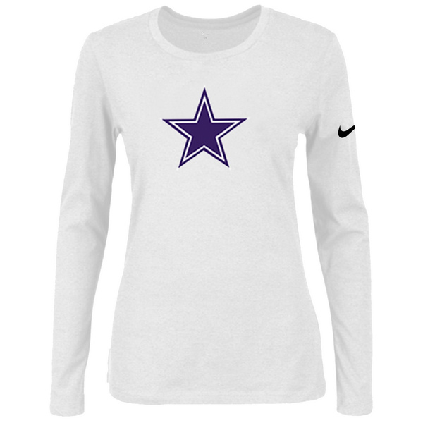 Nike Dallas Cowboys Women's Of The City Long Sleeve Tri Blend T Shirt White - Click Image to Close