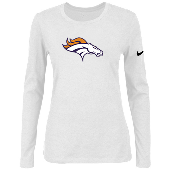 Nike Denver Broncos Women's Of The City Long Sleeve Tri Blend T Shirt White - Click Image to Close