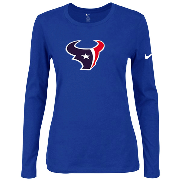 Nike Houston Texans Women's Of The City Long Sleeve Tri Blend T Shirt Blue