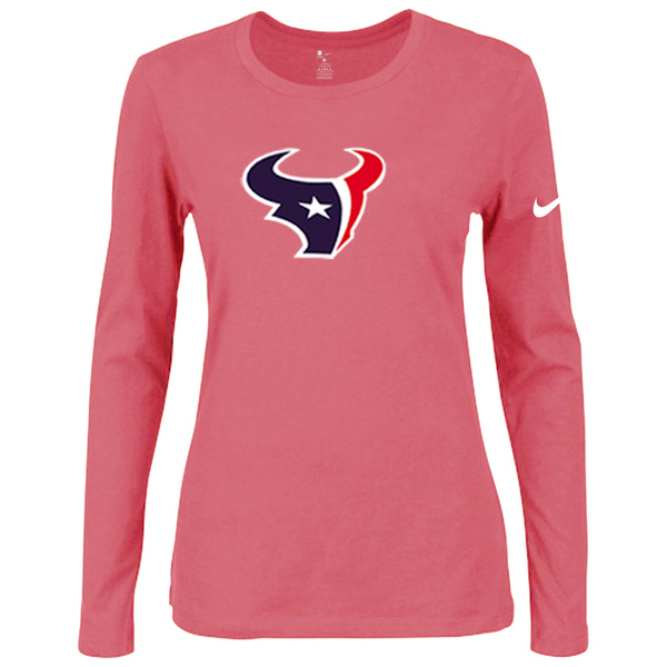 Nike Houston Texans Women's Of The City Long Sleeve Tri Blend T Shirt Pink - Click Image to Close
