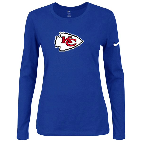 Nike Kansas City Chiefs Women's Of The City Long Sleeve Tri Blend T Shirt Blue - Click Image to Close