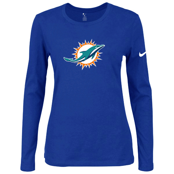 Nike Miami Dolphins Women's Of The City Long Sleeve Tri Blend T Shirt Blue - Click Image to Close