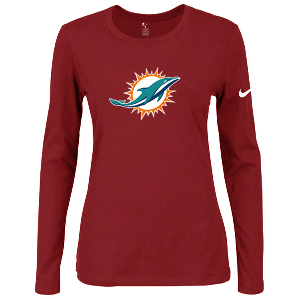 Nike Miami Dolphins Women's Of The City Long Sleeve Tri Blend T Shirt Red - Click Image to Close
