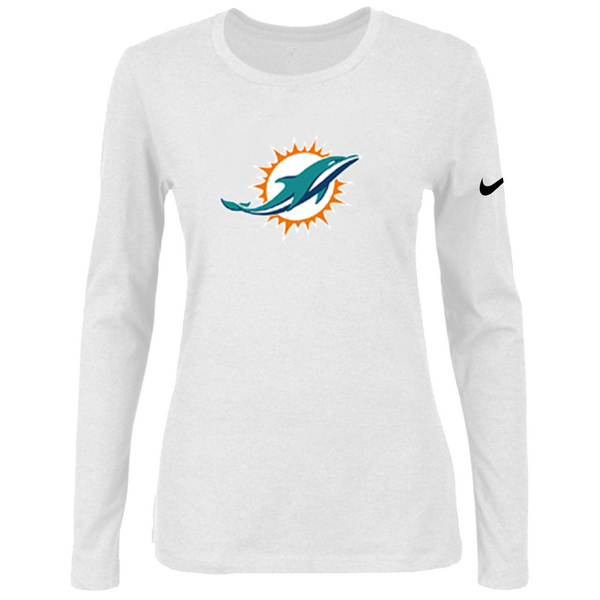 Nike Miami Dolphins Women's Of The City Long Sleeve Tri Blend T Shirt White - Click Image to Close
