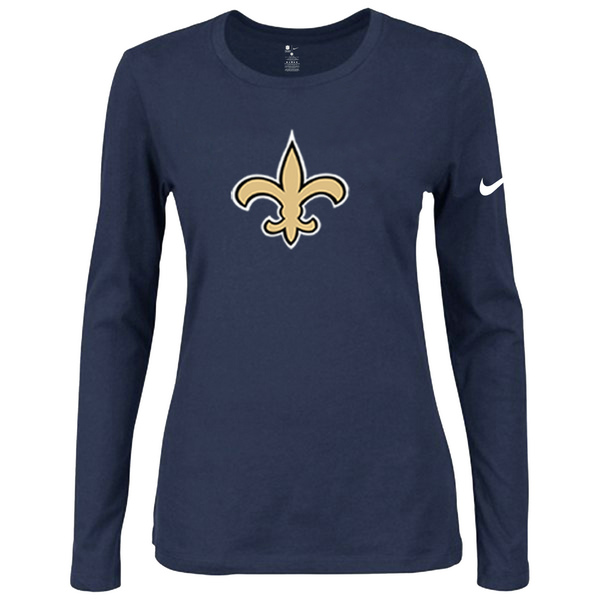 Nike New Orleans Saints Women's Of The City Long Sleeve Tri Blend T Shirt D.Blue - Click Image to Close