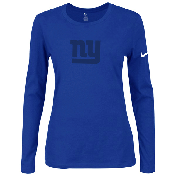 Nike New York Giants Women's Of The City Long Sleeve Tri Blend T Shirt Blue - Click Image to Close
