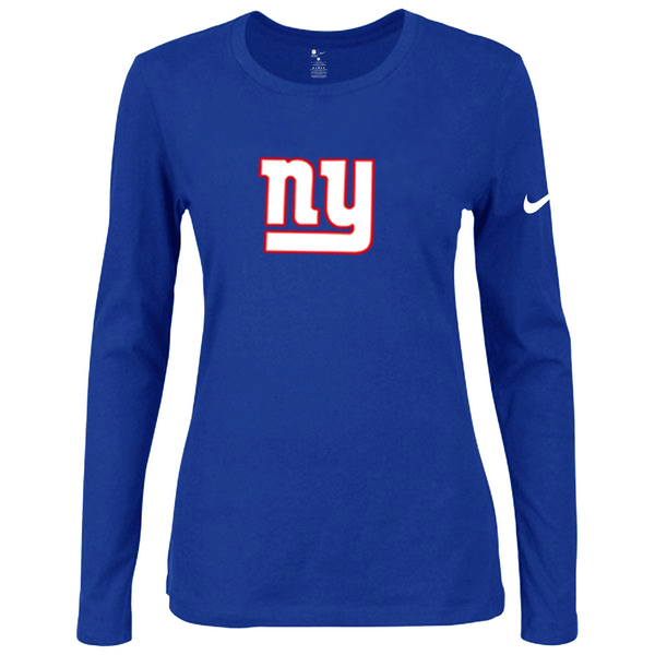Nike New York Giants Women's Of The City Long Sleeve Tri Blend T Shirt Blue02 - Click Image to Close