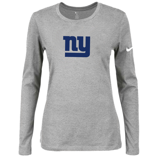Nike New York Giants Women's Of The City Long Sleeve Tri Blend T Shirt Grey - Click Image to Close
