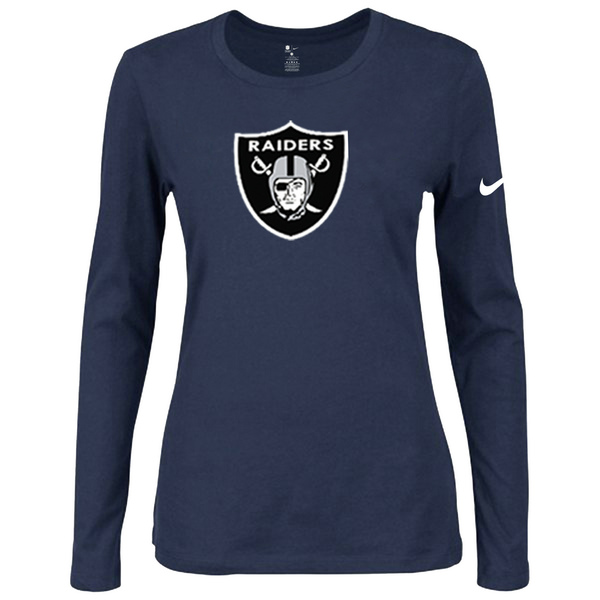 Nike Oakland Raiders Women's Of The City Long Sleeve Tri Blend T Shirt D.Blue - Click Image to Close