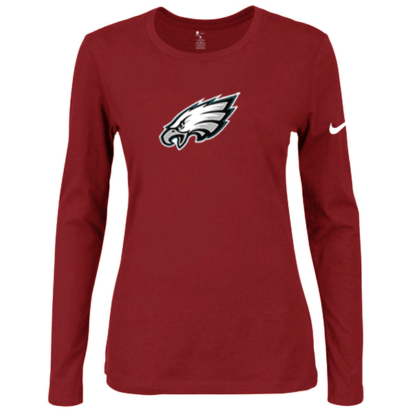 Nike Philadelphia Eagles Women's Of The City Long Sleeve Tri Blend T Shirt Red - Click Image to Close