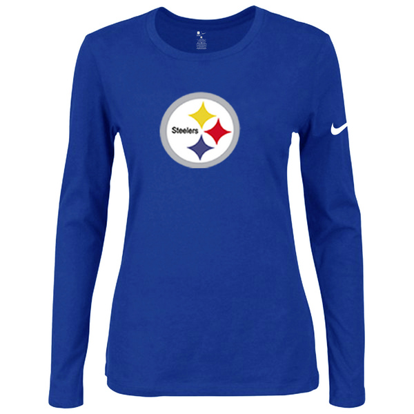 Nike Pittsburgh Steelers Women's Of The City Long Sleeve Tri Blend T Shirt Blue - Click Image to Close