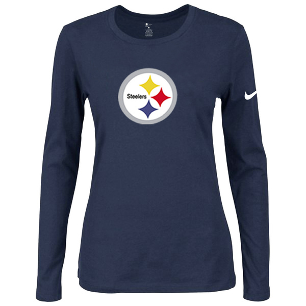 Nike Pittsburgh Steelers Women's Of The City Long Sleeve Tri Blend T Shirt D.Blue - Click Image to Close