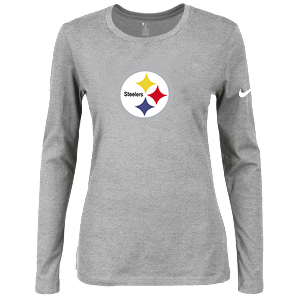Nike Pittsburgh Steelers Women's Of The City Long Sleeve Tri Blend T Shirt Grey - Click Image to Close