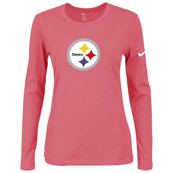 Nike Pittsburgh Steelers Women's Of The City Long Sleeve Tri Blend T Shirt Pink - Click Image to Close