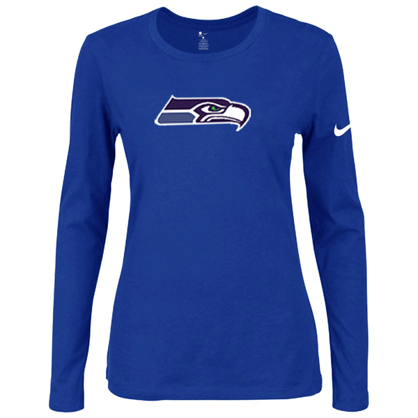Nike Seattle Seahawks Women's Of The City Long Sleeve Tri Blend T Shirt Blue - Click Image to Close