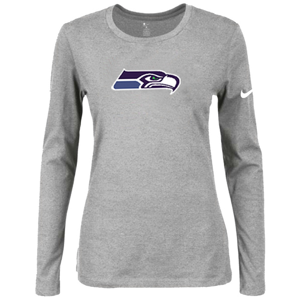 Nike Seattle Seahawks Women's Of The City Long Sleeve Tri Blend T Shirt Grey - Click Image to Close