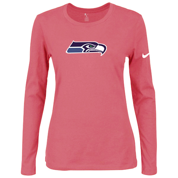 Nike Seattle Seahawks Women's Of The City Long Sleeve Tri Blend T Shirt Pink - Click Image to Close