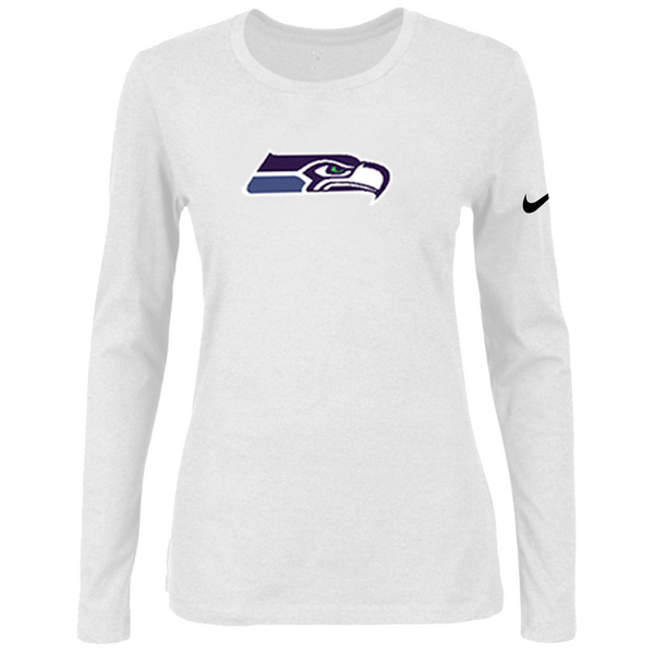Nike Seattle Seahawks Women's Of The City Long Sleeve Tri Blend T Shirt White - Click Image to Close