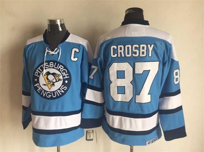 Penguins 87 Sidney Crosby Light Blue CCM Jersey