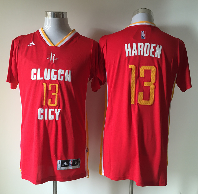 Rockets 13 James Harden Red Clutch City Short Sleeve Jersey
