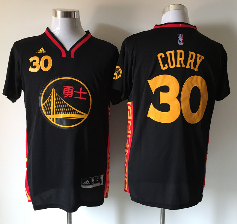 Warriors 30 Stephen Curry Black Chinese New Year Short Sleeve Jersey