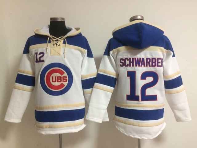 Cubs 12 Kyle Schwarber White All Stitched Hooded Sweatshirt