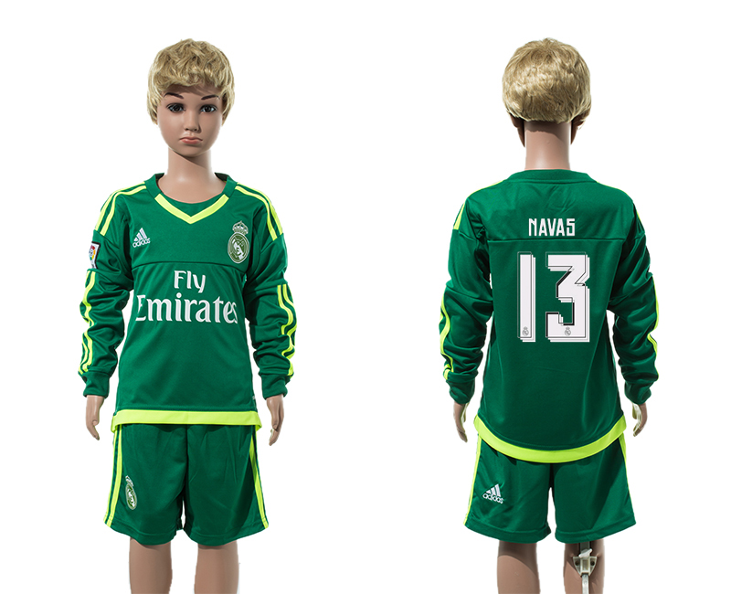 2015-16 Real Madrid 13 NAVAS Goalkeeper Long Sleeve Youth Jersey